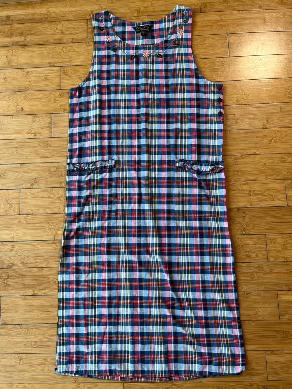 Talbots Sleeveless Plaid Maxi Dress in Blue & Pink